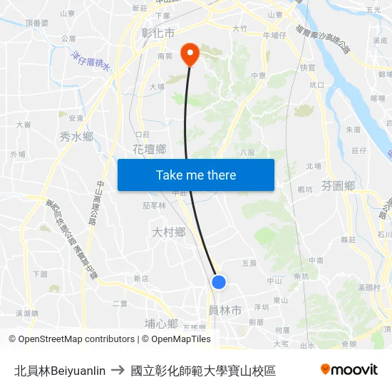 北員林Beiyuanlin to 國立彰化師範大學寶山校區 map