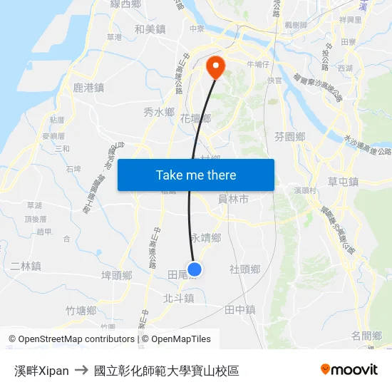溪畔Xipan to 國立彰化師範大學寶山校區 map