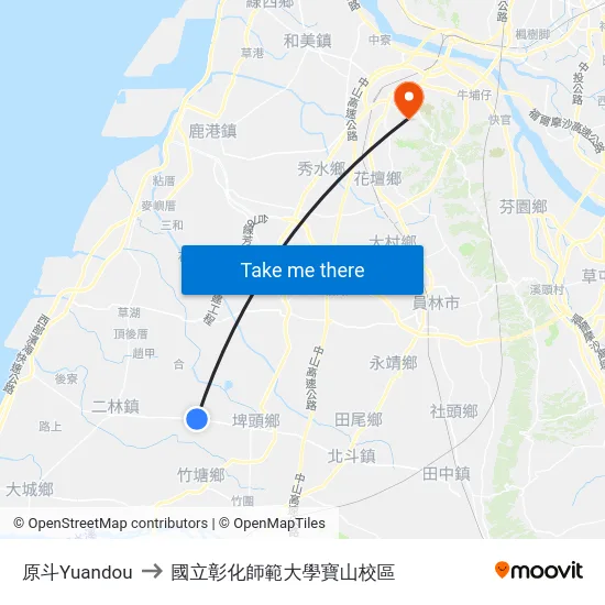原斗Yuandou to 國立彰化師範大學寶山校區 map