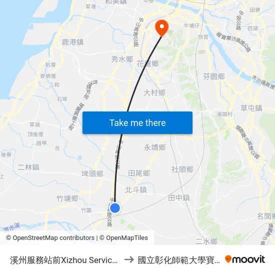 溪州服務站前Xizhou Service Station to 國立彰化師範大學寶山校區 map