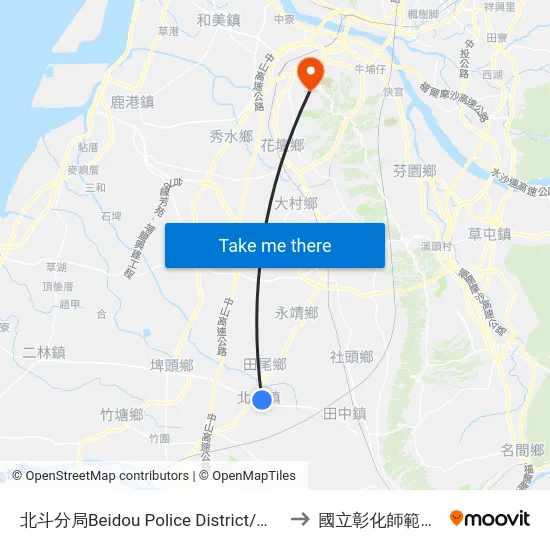 北斗分局Beidou Police District/北斗老街Beidou Old Street to 國立彰化師範大學寶山校區 map