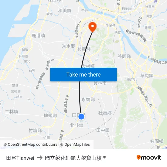 田尾Tianwei to 國立彰化師範大學寶山校區 map