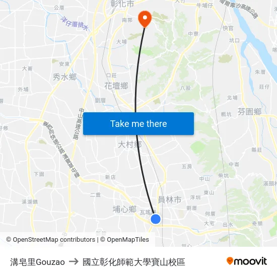 溝皂里Gouzao to 國立彰化師範大學寶山校區 map