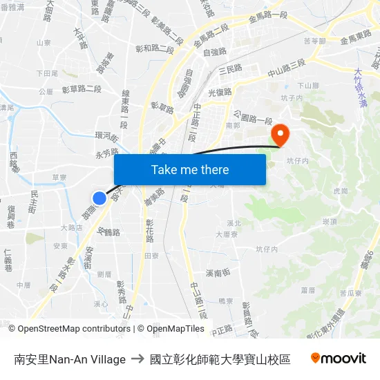 南安里Nan-An Village to 國立彰化師範大學寶山校區 map