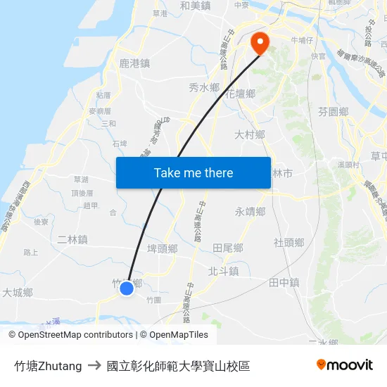 竹塘Zhutang to 國立彰化師範大學寶山校區 map