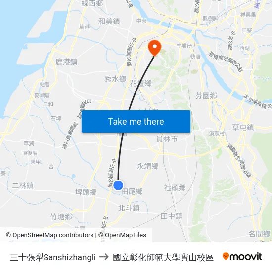 三十張犁Sanshizhangli to 國立彰化師範大學寶山校區 map