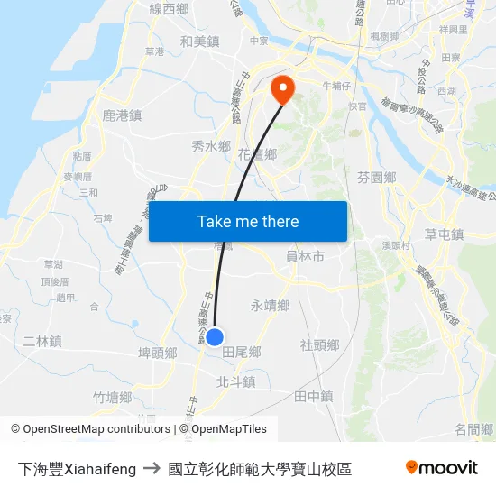 下海豐Xiahaifeng to 國立彰化師範大學寶山校區 map