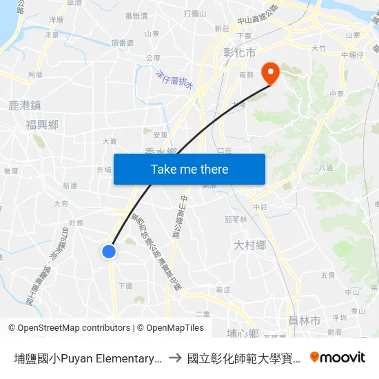 埔鹽國小Puyan Elementary School to 國立彰化師範大學寶山校區 map