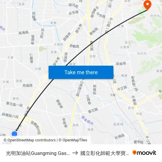 光明加油站Guangming Gas Station to 國立彰化師範大學寶山校區 map