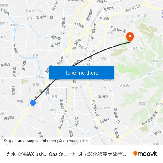 秀水加油站Xiushui Gas Station to 國立彰化師範大學寶山校區 map