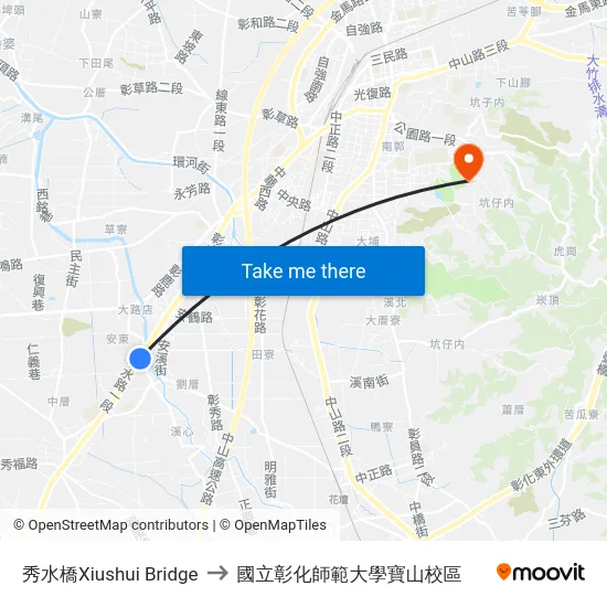 秀水橋Xiushui Bridge to 國立彰化師範大學寶山校區 map