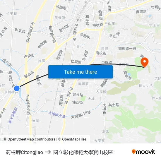 莿桐腳Citongjiao to 國立彰化師範大學寶山校區 map