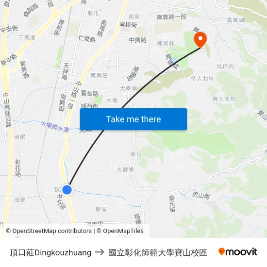 頂口莊Dingkouzhuang to 國立彰化師範大學寶山校區 map