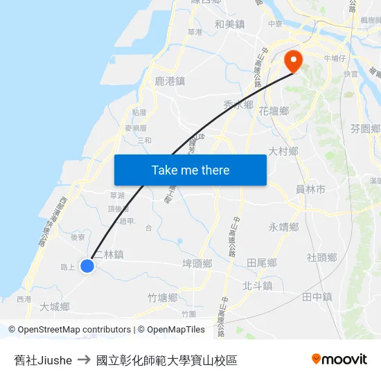 舊社Jiushe to 國立彰化師範大學寶山校區 map