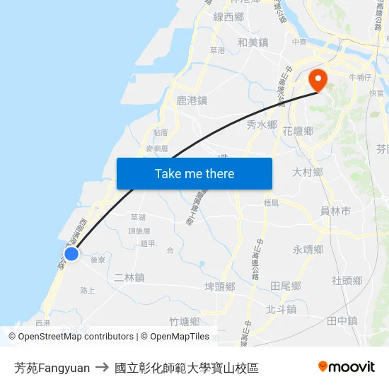 芳苑Fangyuan to 國立彰化師範大學寶山校區 map