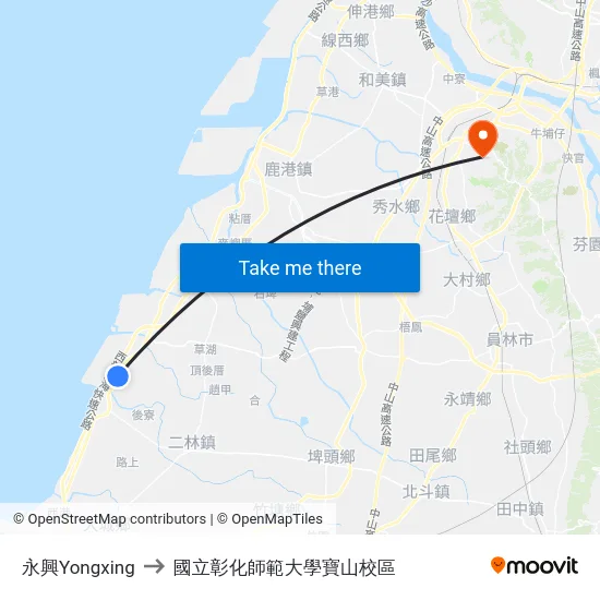 永興Yongxing to 國立彰化師範大學寶山校區 map
