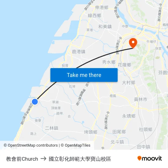教會前Church to 國立彰化師範大學寶山校區 map