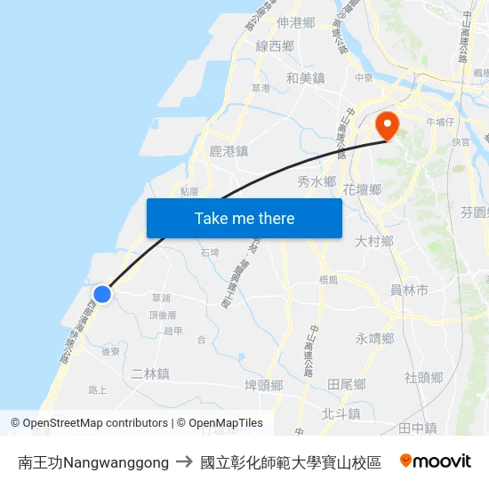 南王功Nangwanggong to 國立彰化師範大學寶山校區 map