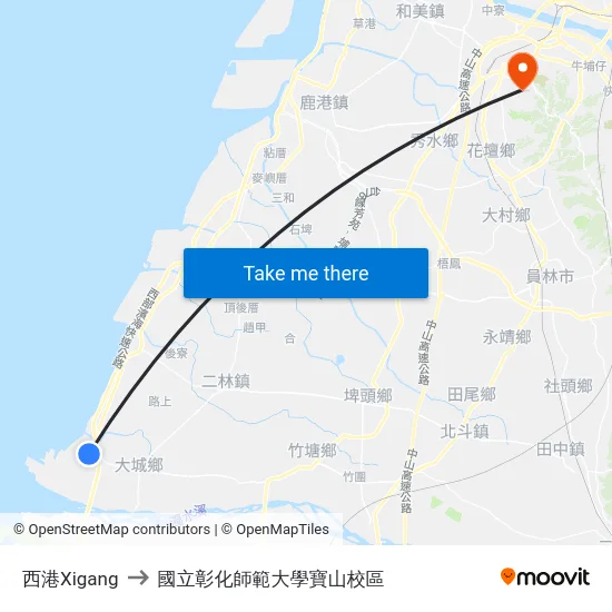 西港Xigang to 國立彰化師範大學寶山校區 map