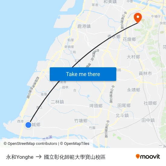 永和Yonghe to 國立彰化師範大學寶山校區 map