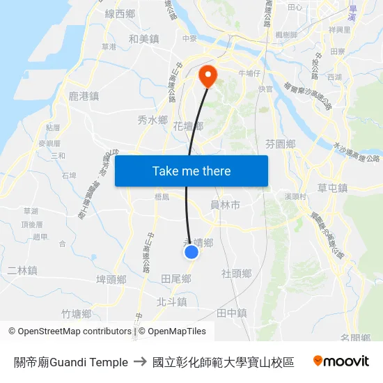 關帝廟Guandi Temple to 國立彰化師範大學寶山校區 map