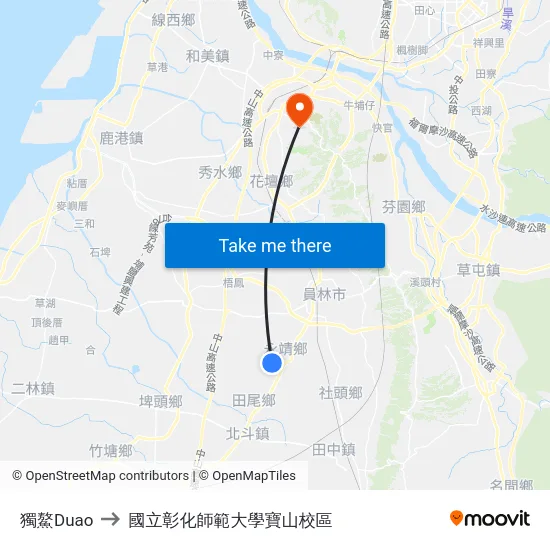 獨鰲Duao to 國立彰化師範大學寶山校區 map