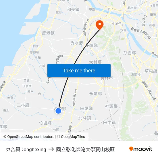 東合興Donghexing to 國立彰化師範大學寶山校區 map