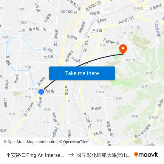平安路口Ping An Intersection to 國立彰化師範大學寶山校區 map