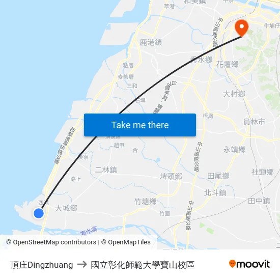 頂庄Dingzhuang to 國立彰化師範大學寶山校區 map