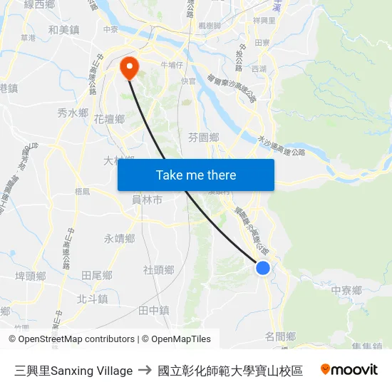 三興里Sanxing Village to 國立彰化師範大學寶山校區 map