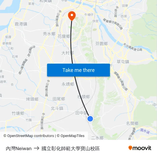 內灣Neiwan to 國立彰化師範大學寶山校區 map