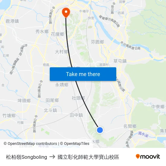 松柏嶺Songboling to 國立彰化師範大學寶山校區 map
