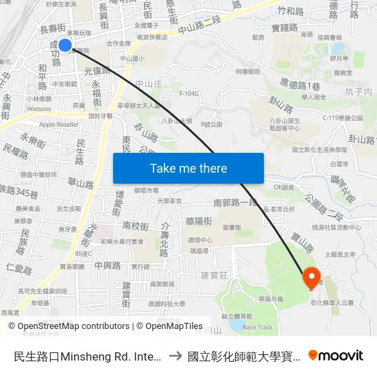 民生路口Minsheng Rd. Intersection to 國立彰化師範大學寶山校區 map