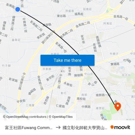 富王社區Fuwang Community to 國立彰化師範大學寶山校區 map
