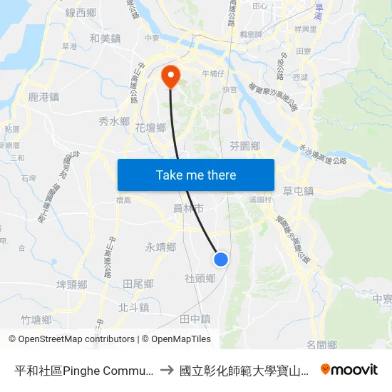 平和社區Pinghe Community to 國立彰化師範大學寶山校區 map