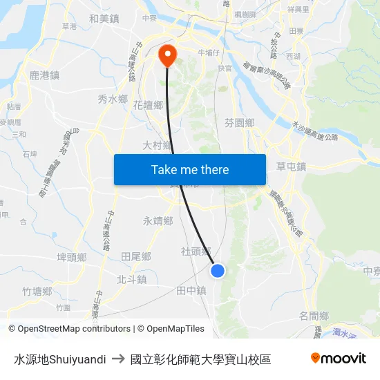 水源地Shuiyuandi to 國立彰化師範大學寶山校區 map