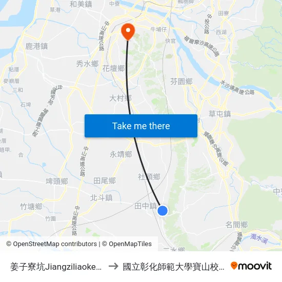 姜子寮坑Jiangziliaokeng to 國立彰化師範大學寶山校區 map