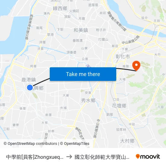 中學前[員客]Zhongxueqian to 國立彰化師範大學寶山校區 map