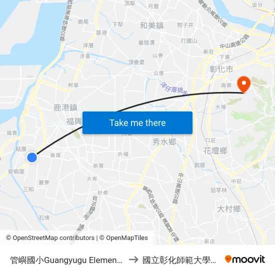管嶼國小Guangyugu Elementary School to 國立彰化師範大學寶山校區 map