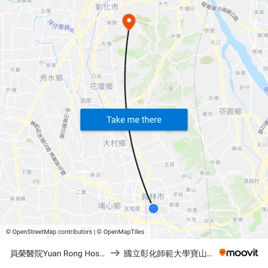 員榮醫院Yuan Rong Hospital to 國立彰化師範大學寶山校區 map