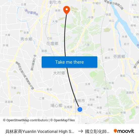 員林家商Yuanlin Vocational High School Of Home Economics &Business to 國立彰化師範大學寶山校區 map