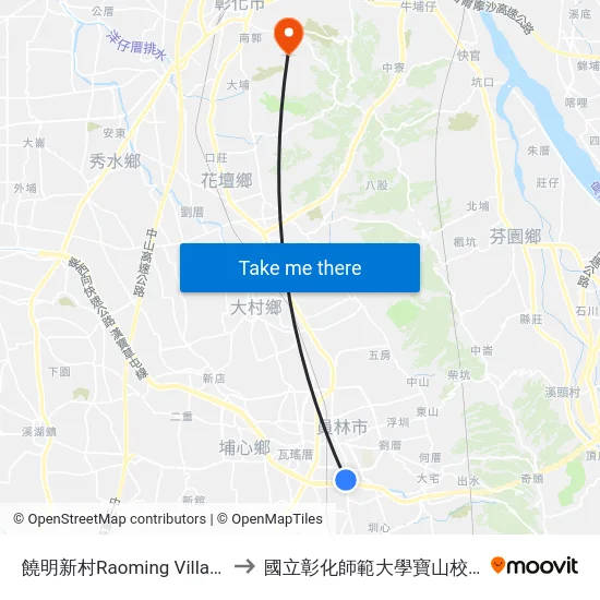 饒明新村Raoming Village to 國立彰化師範大學寶山校區 map
