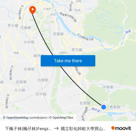 下楓子林(楓仔林)Fengzilin to 國立彰化師範大學寶山校區 map