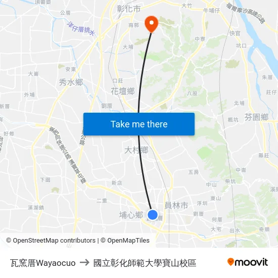 瓦窯厝Wayaocuo to 國立彰化師範大學寶山校區 map