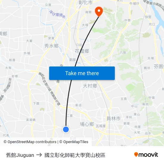 舊館Jiuguan to 國立彰化師範大學寶山校區 map