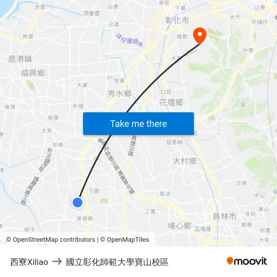 西寮Xiliao to 國立彰化師範大學寶山校區 map
