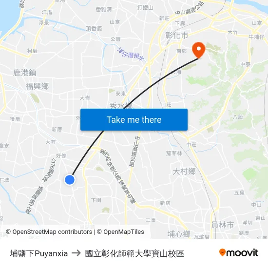 埔鹽下Puyanxia to 國立彰化師範大學寶山校區 map