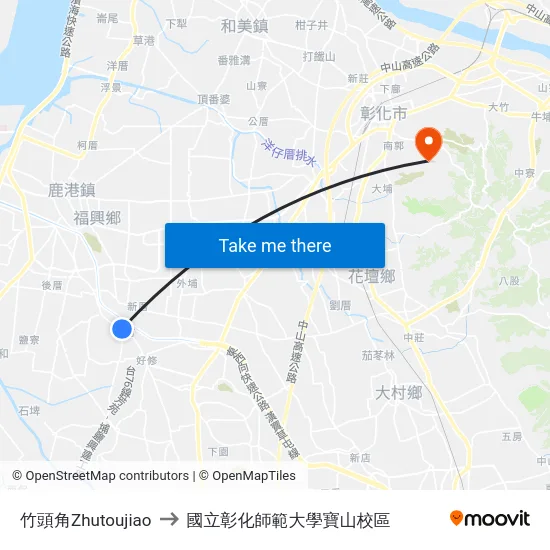 竹頭角Zhutoujiao to 國立彰化師範大學寶山校區 map