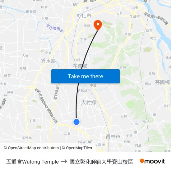 五通宮Wutong Temple to 國立彰化師範大學寶山校區 map