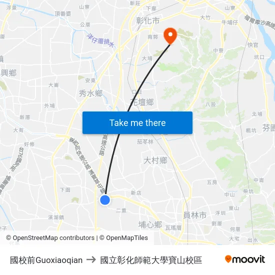 國校前Guoxiaoqian to 國立彰化師範大學寶山校區 map